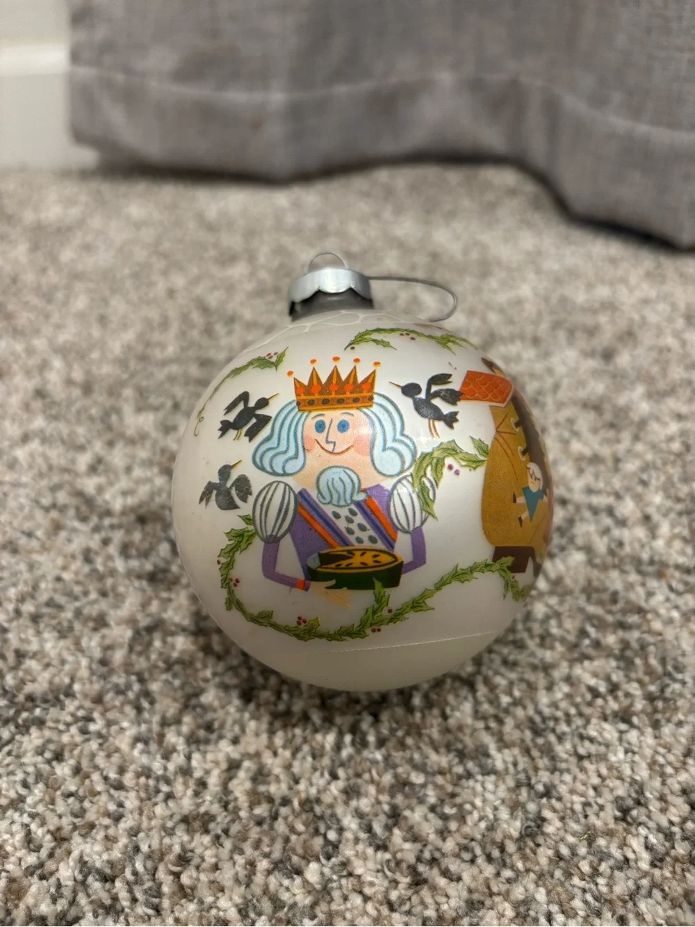 Vintage Corning Glass Whimsical Nursery Rhymes Round Multicolor Glass Ornament